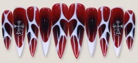 Red Vein Spiderweb Cross press-on nail set