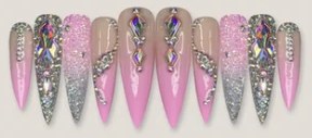 Pink Silver Glitter Rhinestones press-on nail set