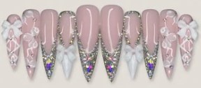 White Bow Silver Glitter press-on nail set