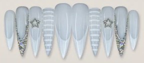 Light Blue Star Glitter press-on nail set