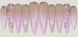 3D Pink Floral Ombre press-on nail set