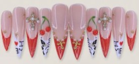 Red French Cherry Cross press-on nail set