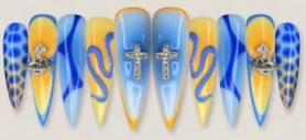 Blue Yellow Snake Cross press-on nail set