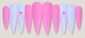 Pink White Ribbon Dots press-on nail set