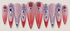 Red Ombre Rhinestone Rose press-on nail set