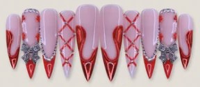 Red Chrome Corset Bow press-on nail set