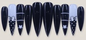 Black White Bow Heart press-on nail set