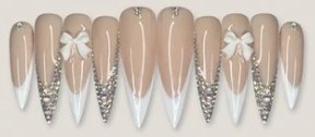 White Ribbon Bow French press-on nail set