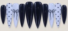 Black White Bow Dots press-on nail set