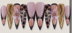 Gold Chrome Leopard Floral press-on nail set