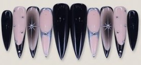 Black Aura Star Gems press-on nail set