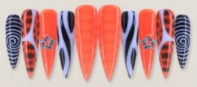 Orange Black Swirl Star press-on nail set