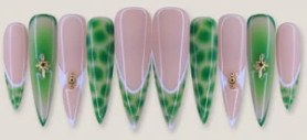 Green Crocodile Gold Cross press-on nail set